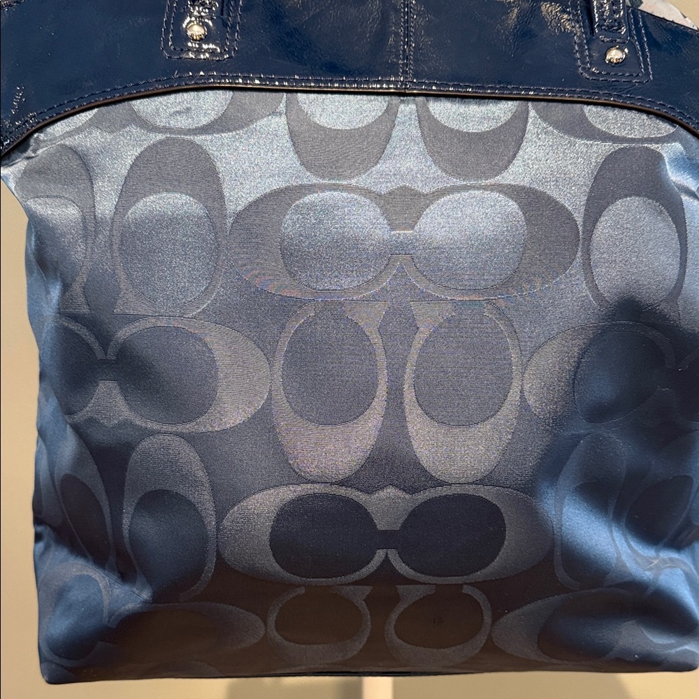 Coach Navy Blue Laura Signature Nylon Tote with Floral Scarf and Dust Bag EUC - Picture 4 of 7